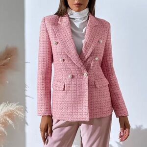Elegant Pink Double-Breasted Women's Blazer